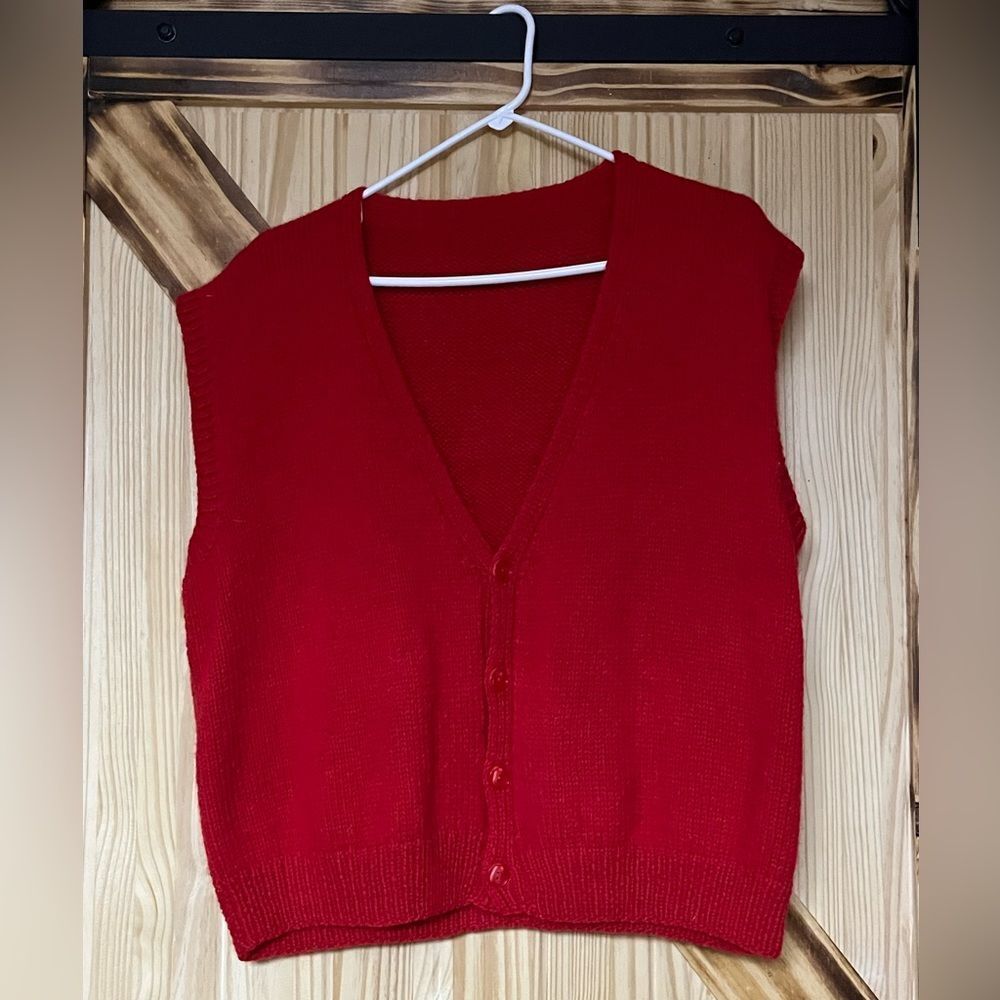 Hand Crafted Knit Vest Red XXL